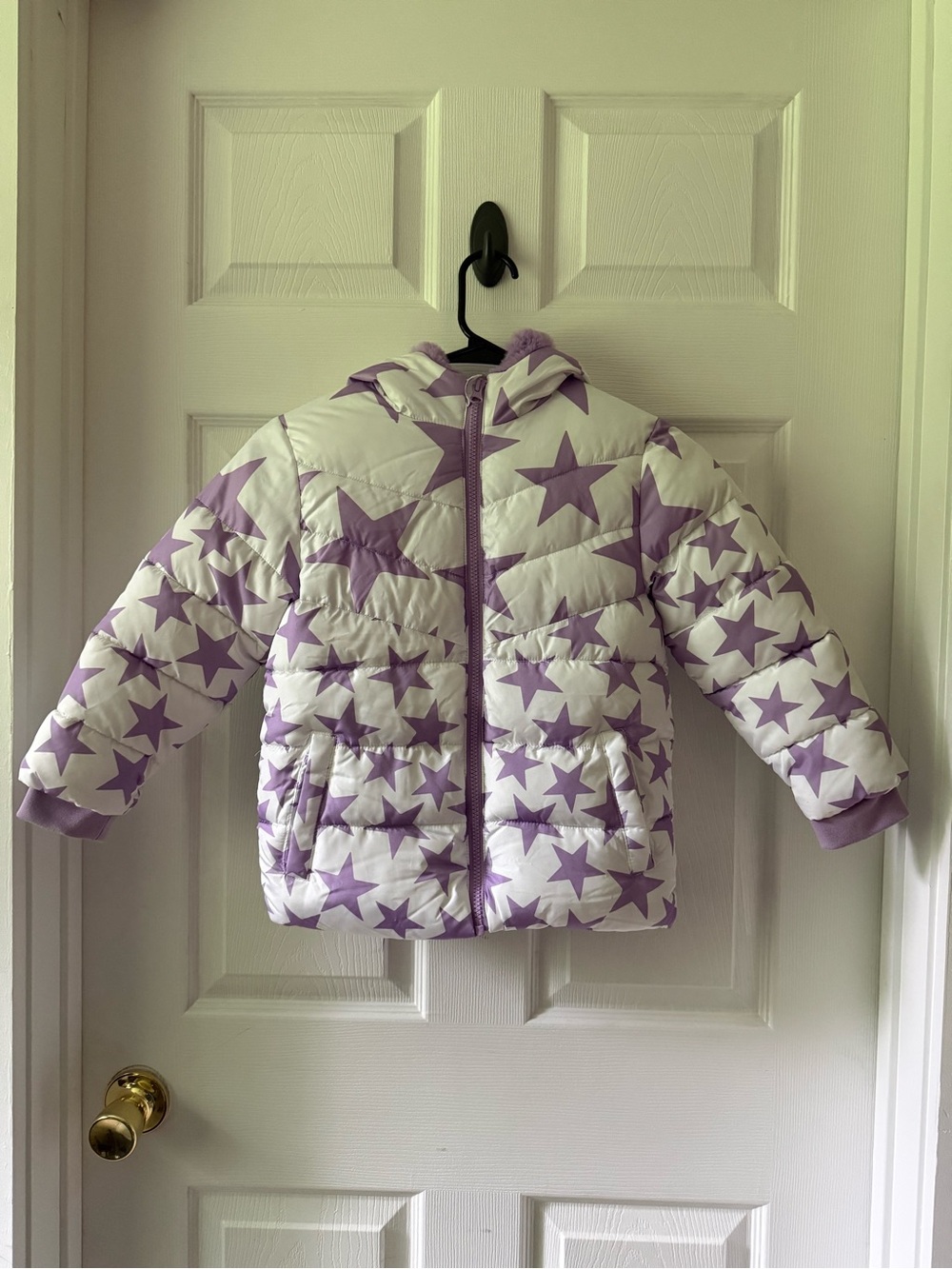 Swiss Tech White & Lavender Star Kids Puffer Jacket